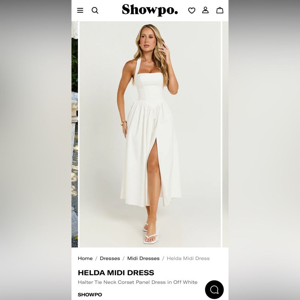 Showpo Halter Neck Off White Midi Dress